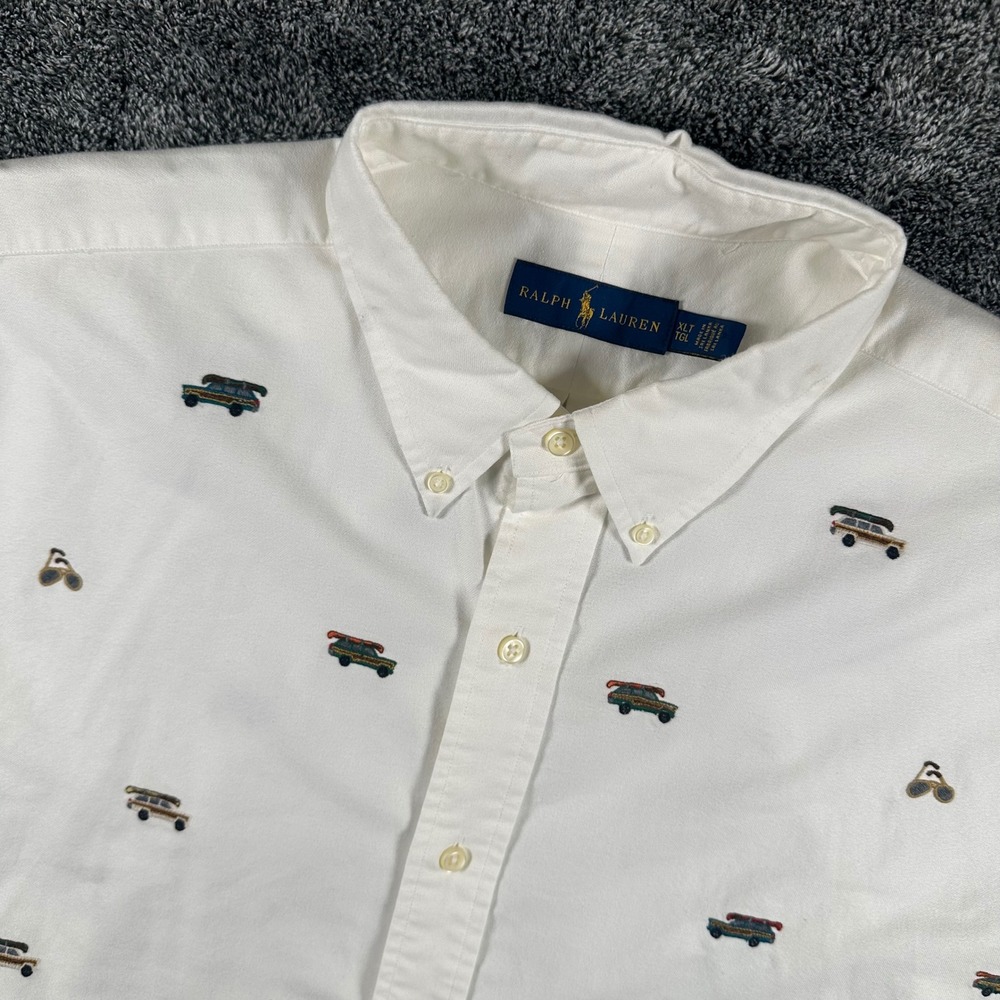 Ralph Lauren Shirt Mens XLT White Woodie Wagon Canoe AOP Button Embroidered